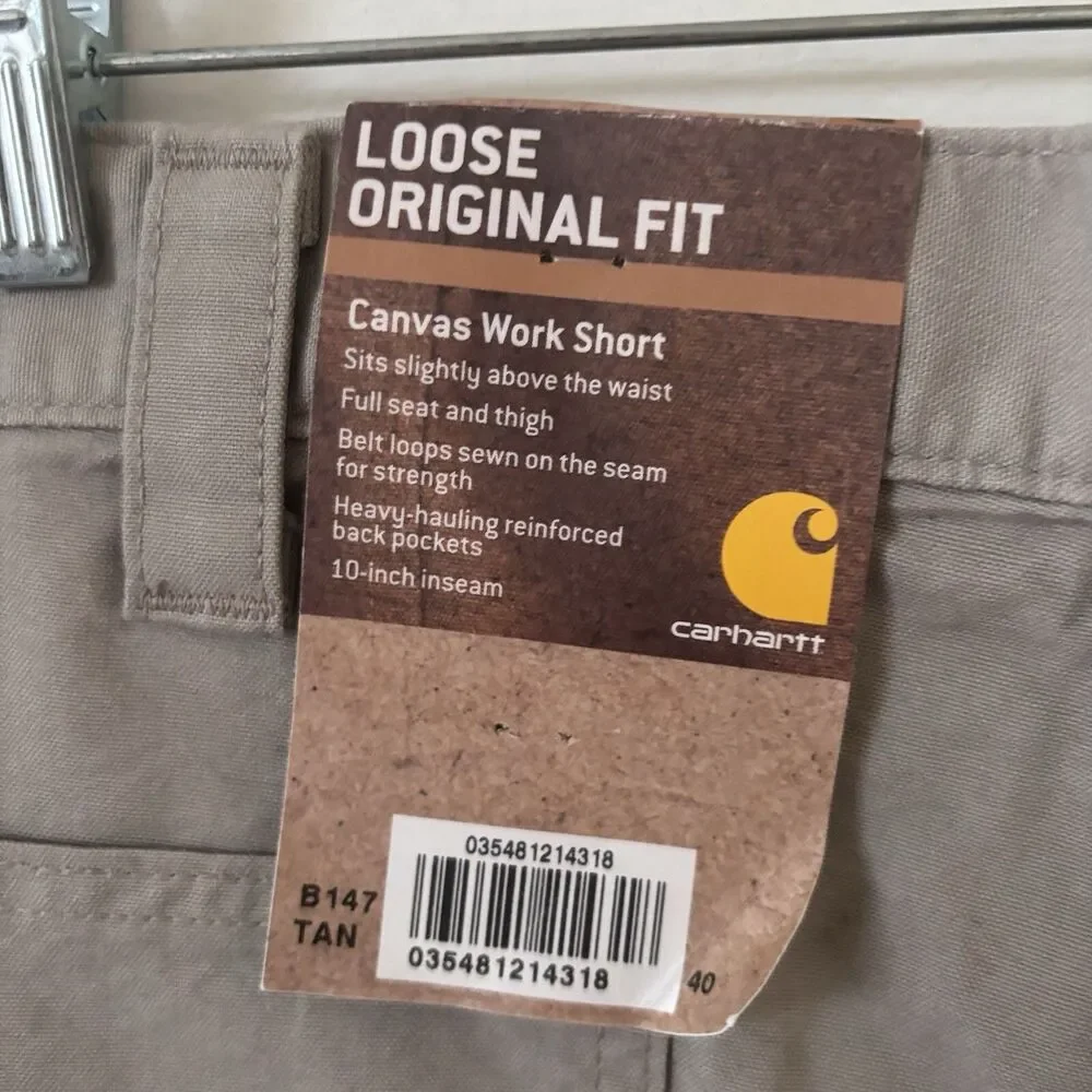 NWT Mens Carhartt Loose Fit Canvas‎ Utility Shorts 40 Khaki Workwear USA Grunge